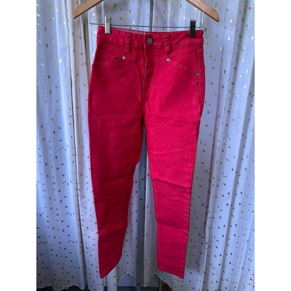 Volcom X Georgia May Jagger GMJ Collab High Rise Jegging Red Denim Jeans 26 - Picture 2 of 5